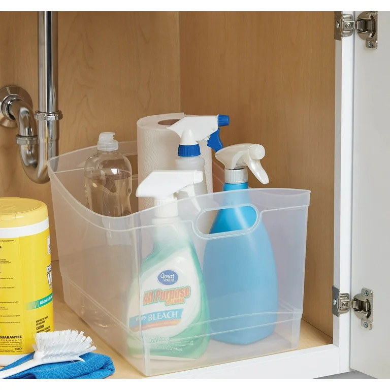 Mainstays Plastic Utility Storage Organizer Bin, Clear, 15" x 10" x 9.5" | Walmart (US)