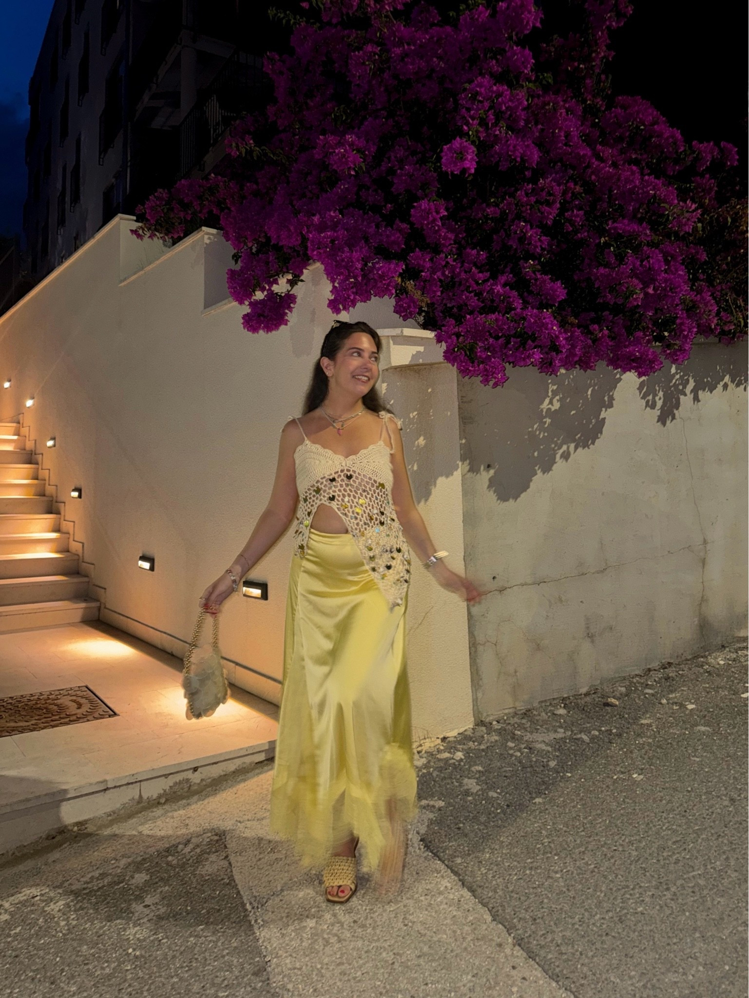 European summer outfit 🍋 Crochet top + butter yellow satin maxi skirt = the perfect vacation dinner look. Wearing this for a summer night out, beach vacation, or sunset cocktails.

#LTKSeasonal #LTKTravel