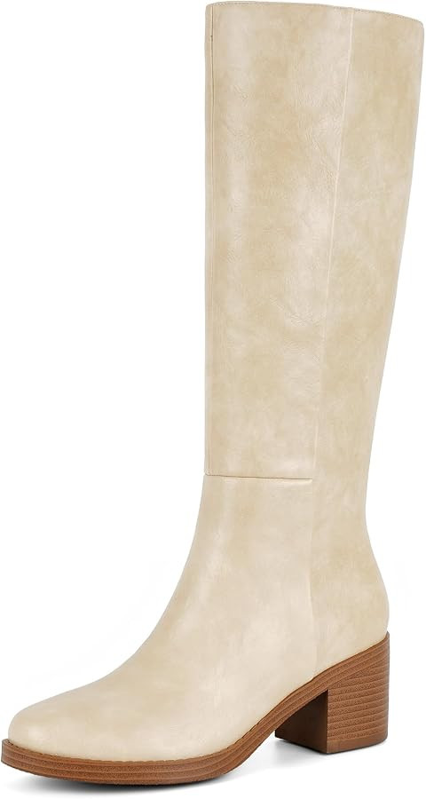 Easyfox Womens Knee High Boots Chunky Heel Round Toe Tall Long Boots | Amazon (US)
