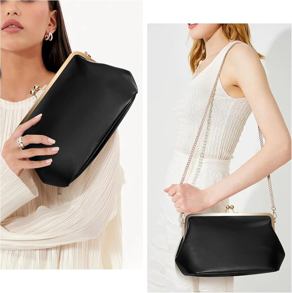 Women's Kiss Lock Crossbody Bag PU Medium Handbags Kiss Clasp Crossbody Shoulder Bags Tote Purse ... | Amazon (US)