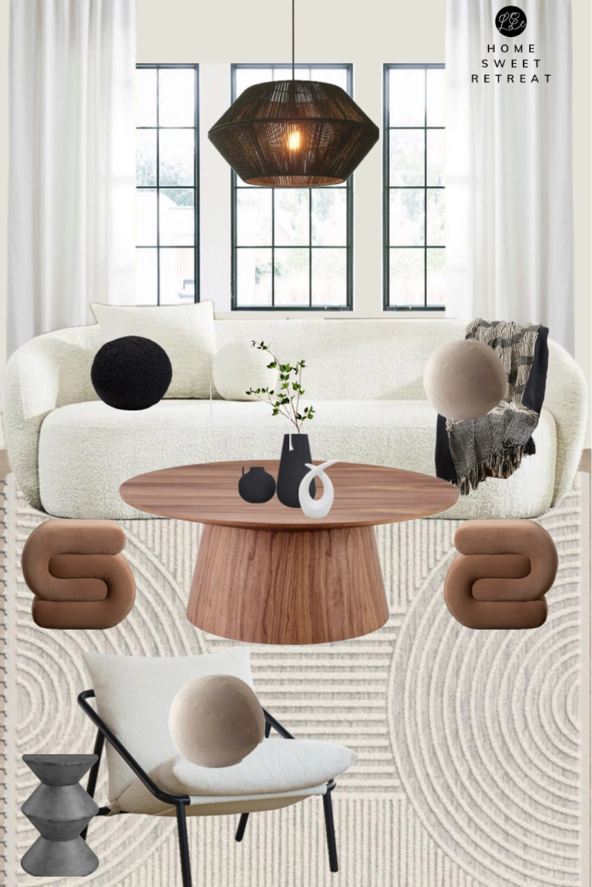 Japandi inspired living space using neutral tones and natural textures. All the products in this design are from Wayfair! 

#LTKhome