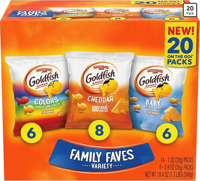 Goldfish Family Faves Crackers, Cheddar, Colors and Baby Crackers Snack Packs, 20-Ct Variety Pack | Amazon (US)