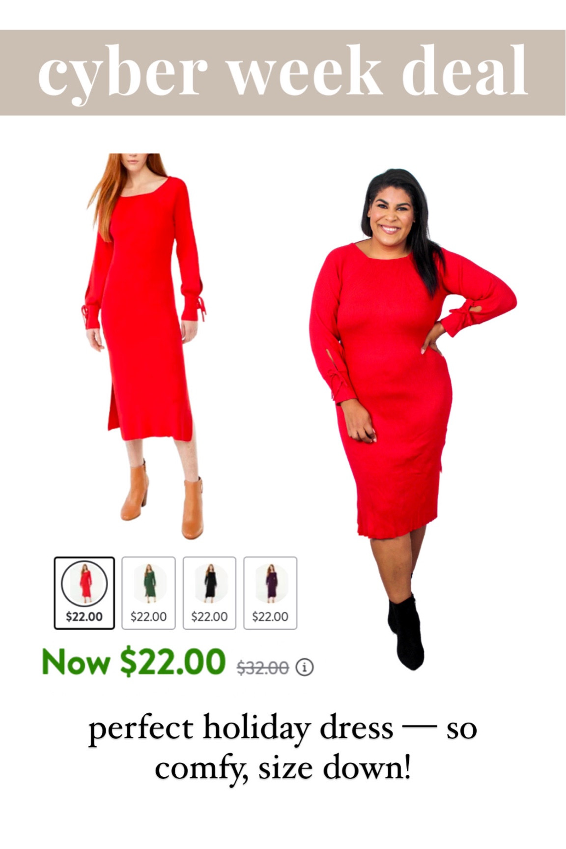 The perfect holiday dress only $22! Size down, wearing a L 

// Walmart fashion, Walmart, free assembly, holiday outfit, holiday dress, red dress 

#LTKCyberweek #LTKHoliday #LTKsalealert