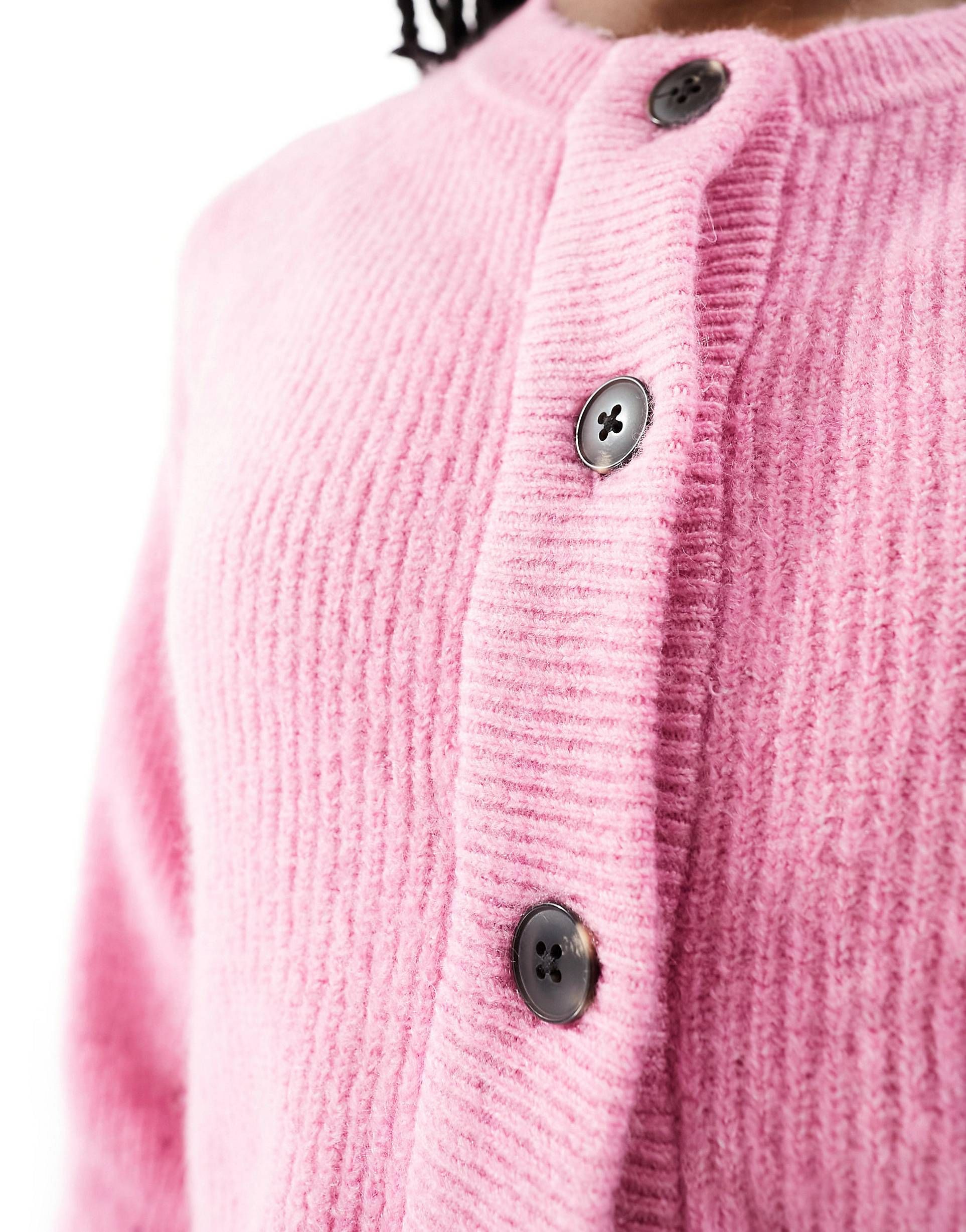 Selected long sleeve soft knit cardigan in pink | ASOS (Global)