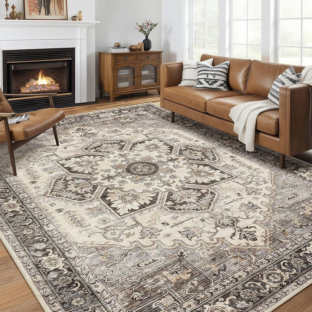 Area Rug for Living Room - 9x12 Soft Machine Washable Oriental Vintage Floral Distressed Large In... | Amazon (US)