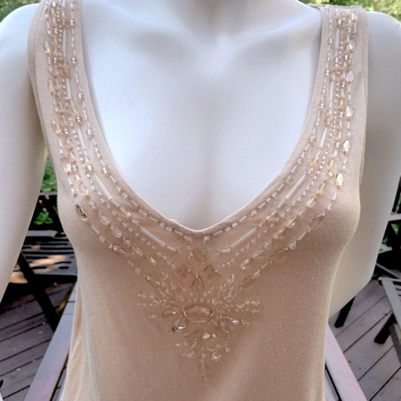 Natural Tan Color Tank Top Nicely Beaded Sexy Deep V Neck 100% Cotton US M NWT | Poshmark