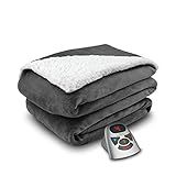 Biddeford Blankets Velour Sherpa Electric Heated Blanket with Digital Controler, Twin, Grey | Amazon (US)