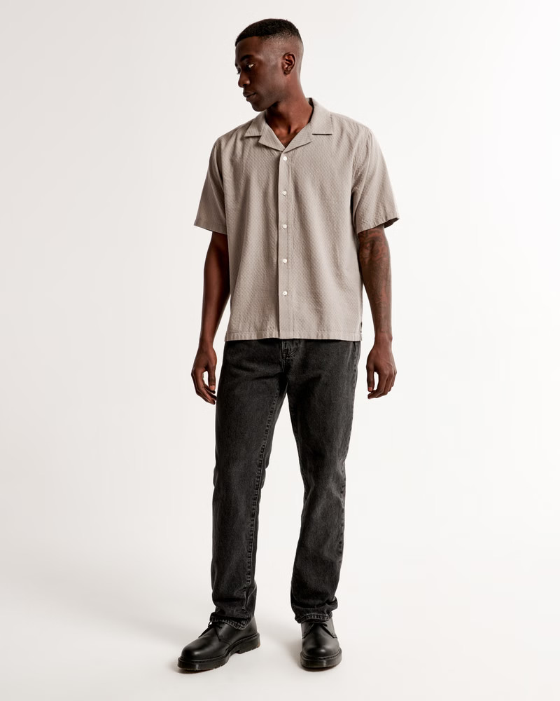 Men's Camp Collar Textured Button-Up Shirt | Men's Tops | Abercrombie.com | Abercrombie & Fitch (US)