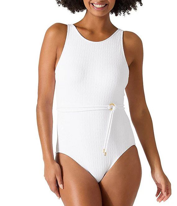 Cable Beach High Neck Belted One Piece Swimsuit | Dillard's