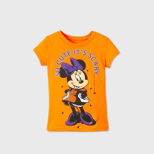 Girls' Short Sleeve Disney Minnie Mouse Halloween Graphic T-Shirt - Orange | Target