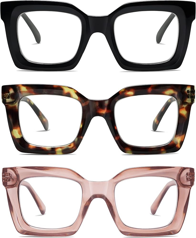 Amazon.com: AMOMOMA 3PACK Retro Oversized Square Reading Glasses for Women Men Blue Light Compute... | Amazon (US)