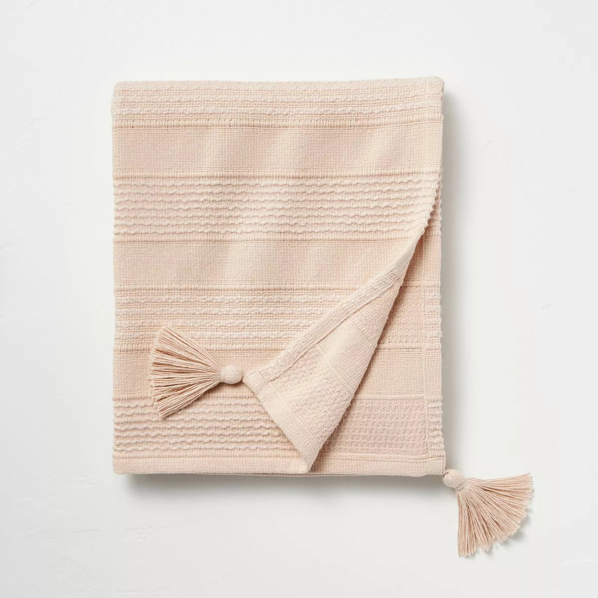 Textured Stripe Dobby Throw Blanket with Corner Tassels Blush - Hearth & Hand™ with Magnolia: C... | Target