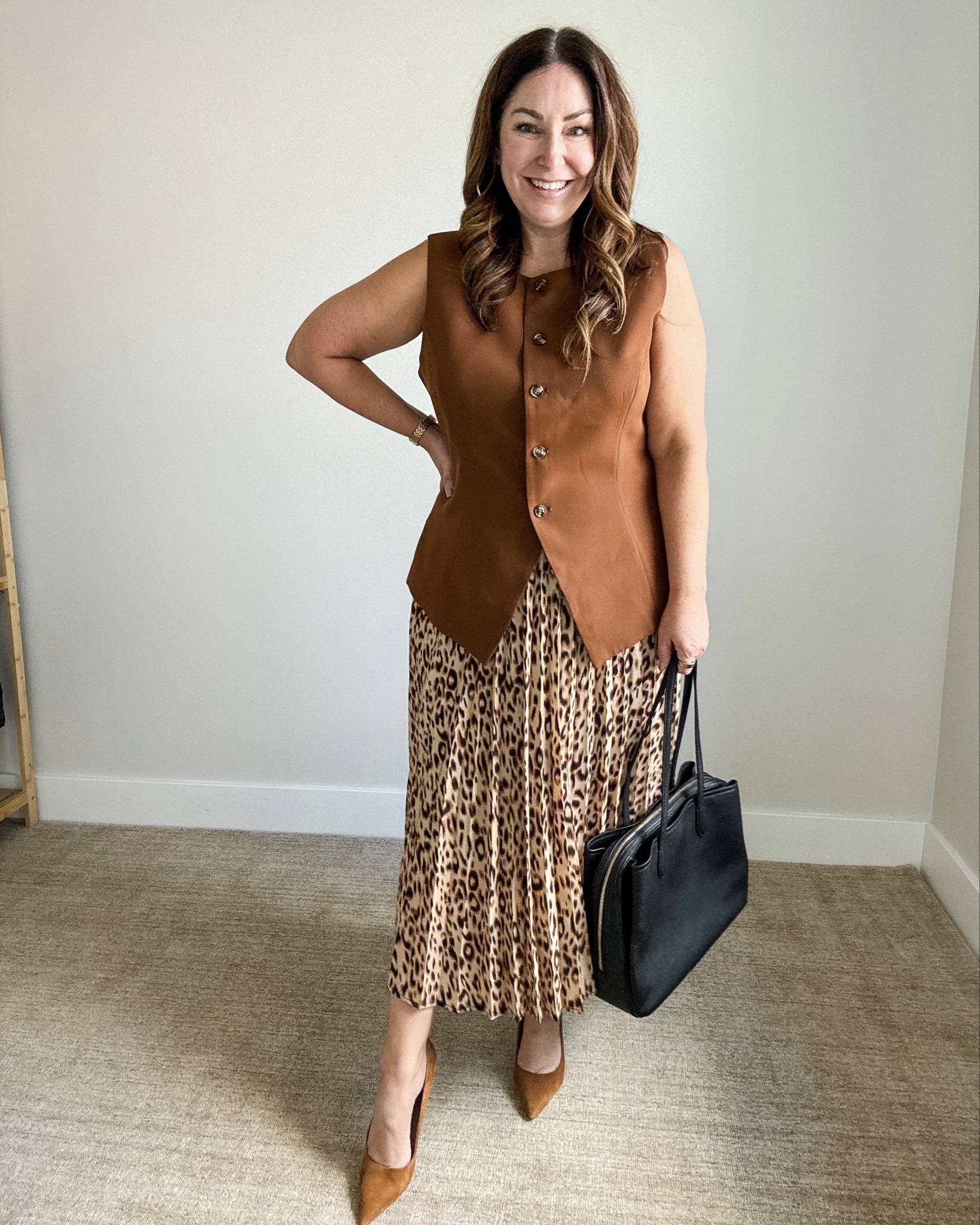 Fitted Vest and Leopard Print Skirt Fall Workwear Business Casual Outfit | Wearing XL in vest (size up for larger chest ) and XL in skirt 

 

#LTKSeasonal #LTKFindsUnder50 #LTKWorkwear