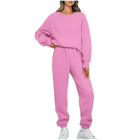 HAOTAGS Women's 2 Piece Sweatsuit Outfits Oversized Sweatshirt Fall Fashion Baggy Sweatpants with Pockets Pink Size M | Walmart (US)