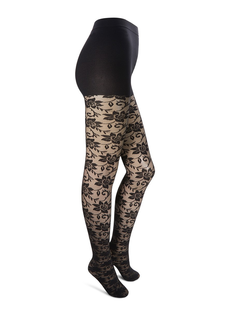 Emilio Cavallini Women's Control Top Floral Lace Tights - Black - Size S/M | Saks Fifth Avenue OFF 5TH
