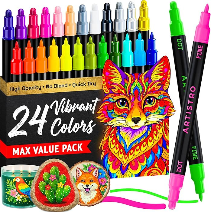 ARTISTRO 24 Precision Dual-Tip Acrylic Paint Markers \u2013 Paint Pens Set with Dot & Fine Tips f... | Amazon (US)