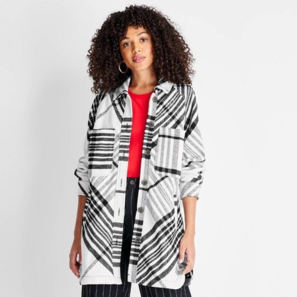 Future Collective Kahlana Barfield Brown | black plaid shacket-Shirred Back. M | Poshmark