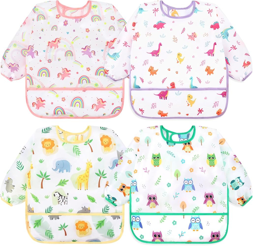 Accmor 4 Pack Long Sleeve Baby Bibs, Waterproof Sleeved Bib, Toddler Soft Bib for 6-36 Months | Amazon (US)