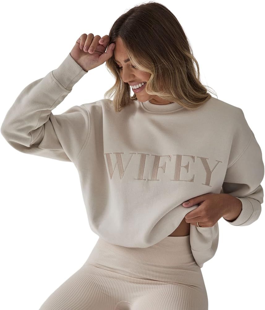 Six Stories Wifey Champagne Sweatshirt, Wifey Sweat, Wife Jumper, Wifey Sweatshirt Embroidered, W... | Amazon (US)