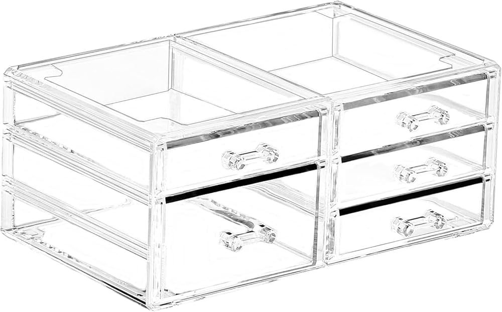 Clear Organizing Drawers - Stacking 5 Drawer Organizer for Vanity Cabinets,Stackable Clear Bins,U... | Amazon (US)