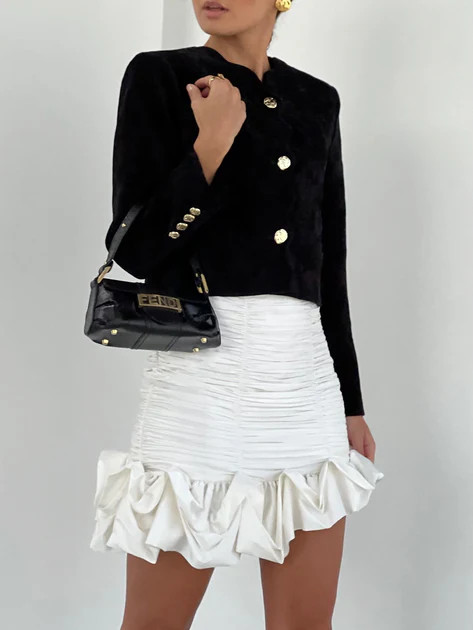 Amara Velvet Scallop Edge Jacket | Black | Vita Grace