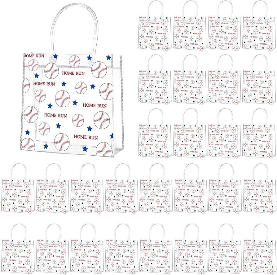 AUGSUN 28 PCS Baseball Snack Bags with Handles, PVC Clear Handle Party Favor Bags Transparent PVC... | Amazon (US)