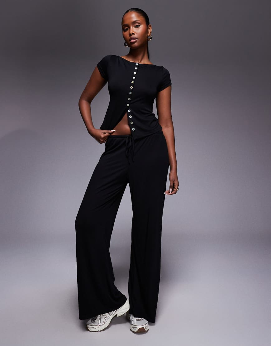 Princess Polly - Gavrielle - Pantaloni a fondo ampio neri con coulisse in coordinato-Nero | ASOS (Global)