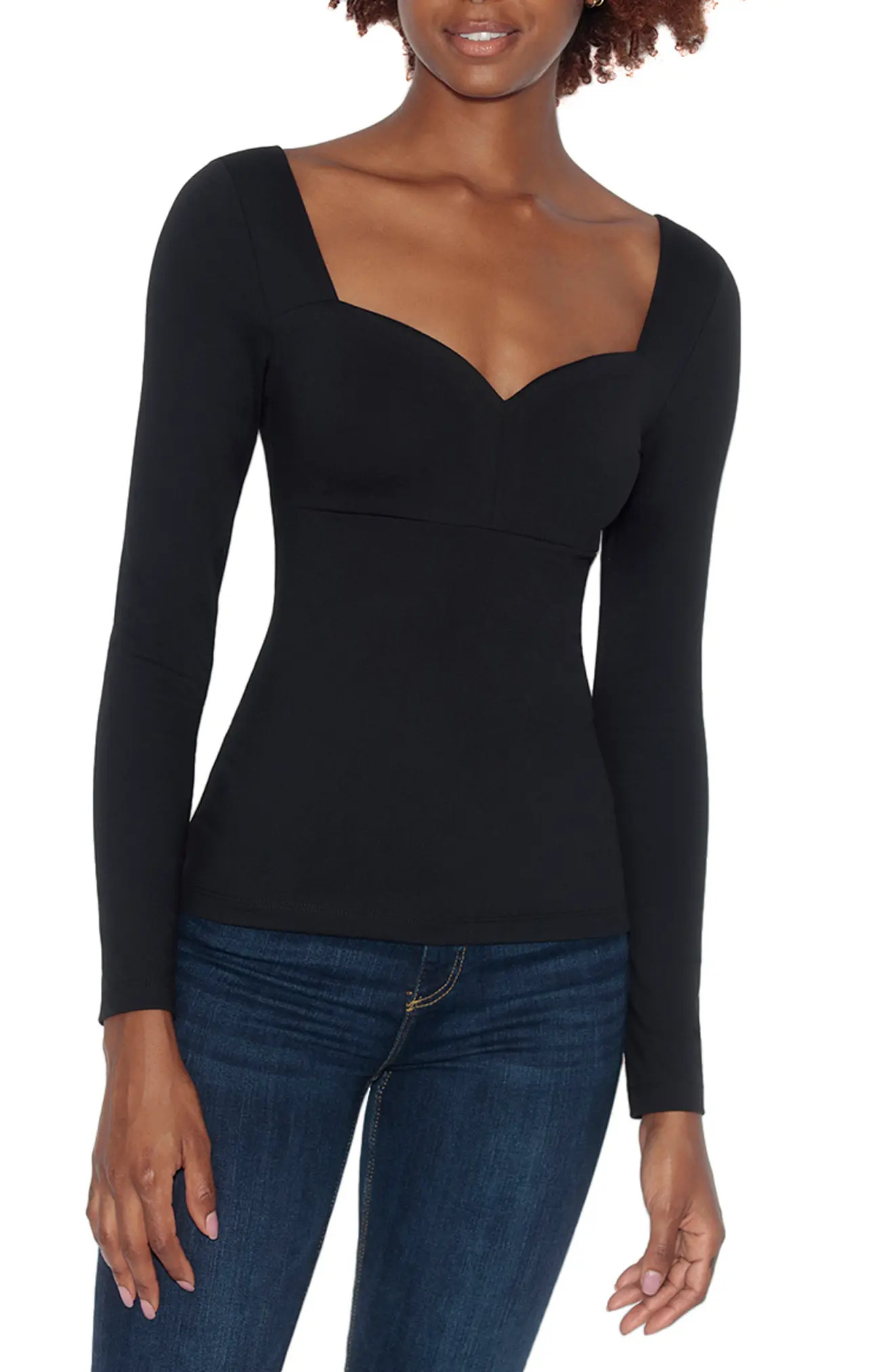 Women's Susana Monaco Long Sleeve Sweetheart Top, Size Small - Black | Nordstrom