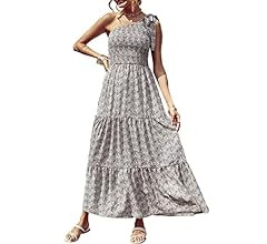 Women's Floral Maxi Dress 2023 Knot One Shoulder Sleeveless Ruffle Hem Flowy Boho Dresses | Amazon (US)