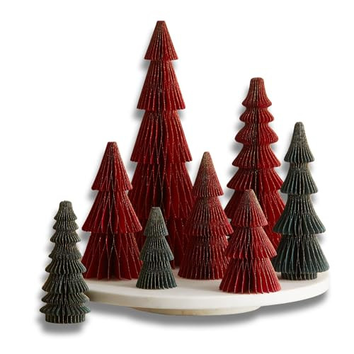 Honeycomb Paper Tree Set of 8 Classic Christmas, Red Green Holiday Mantel Décor, Glitter Gold Edging, Vintage-Inspired Trees, Nostalgic Centerpiece (Set 8 Classic) | Amazon (US)