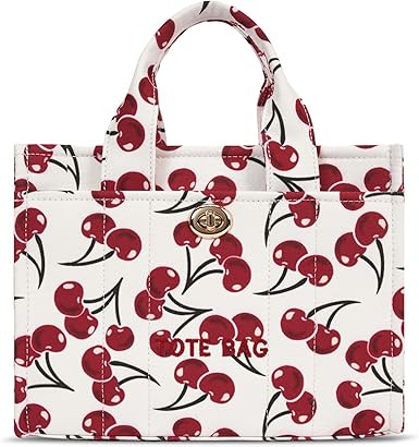 Small Tote Bag for Women Cherry Tote 26 Cute Canvas Hobo Handbag Coquette Crossbody Purse | Amazon (US)