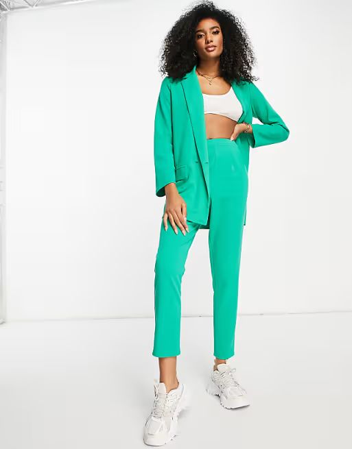 ASOS DESIGN jersey tapered suit pants in bright emerald green | ASOS (Global)