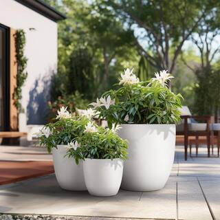 10in.,14in.,18in. Dia Crisp White Extra Large Tall Round Concrete Plant Pot/Planter for Indoor an... | The Home Depot