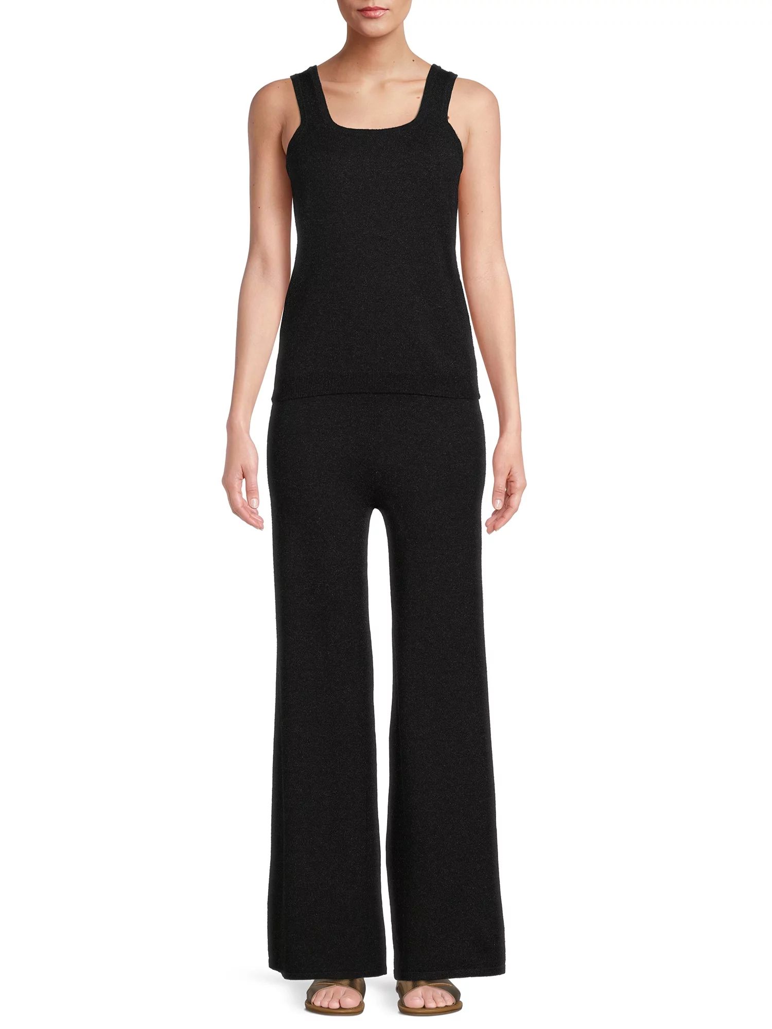Time and Tru Women's Sweater Tank Top and Wide Leg Pants, 2-Piece Set | Walmart (US)