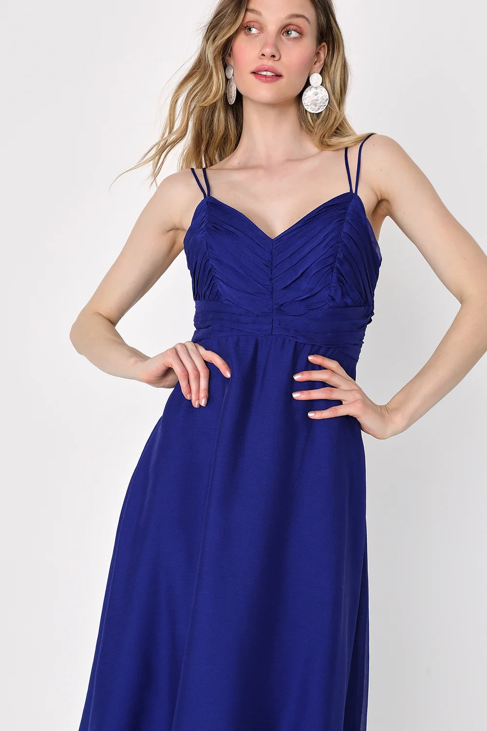 Gorgeous Celebrations Navy Blue Pleated Chiffon Midi Dress | Lulus (US)