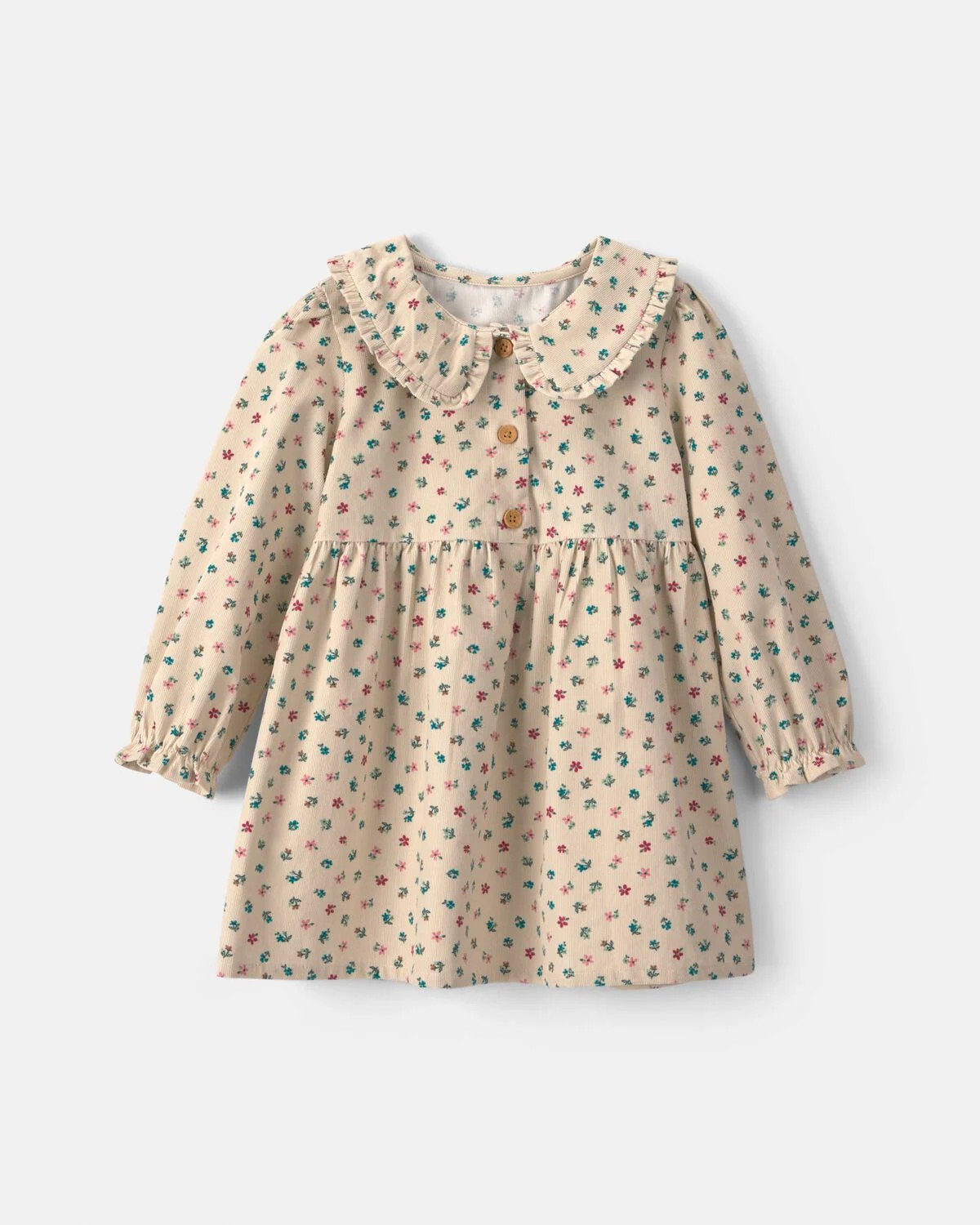 Toddler Girl Floral Collared Corduroy Long-Sleeve Dress - Cream | Carter's Inc