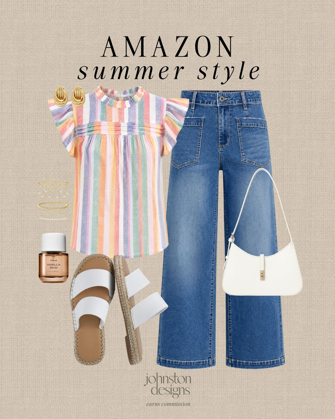 Amazon summer style with a colorful striped top, wide-leg denim and easy accessories. 🤍

Amazon summer outfit, striped top outfit, wide leg jeans, white platform sandals, white shoulder bag, gold statement earrings, bracelet stack, Vanilla Skin perfume, casual summer style, everyday outfit inspo, warm weather look, affordable Amazon fashion, colorful summer top, easy weekend outfit 

 #LTKootd #LTKSeasonal