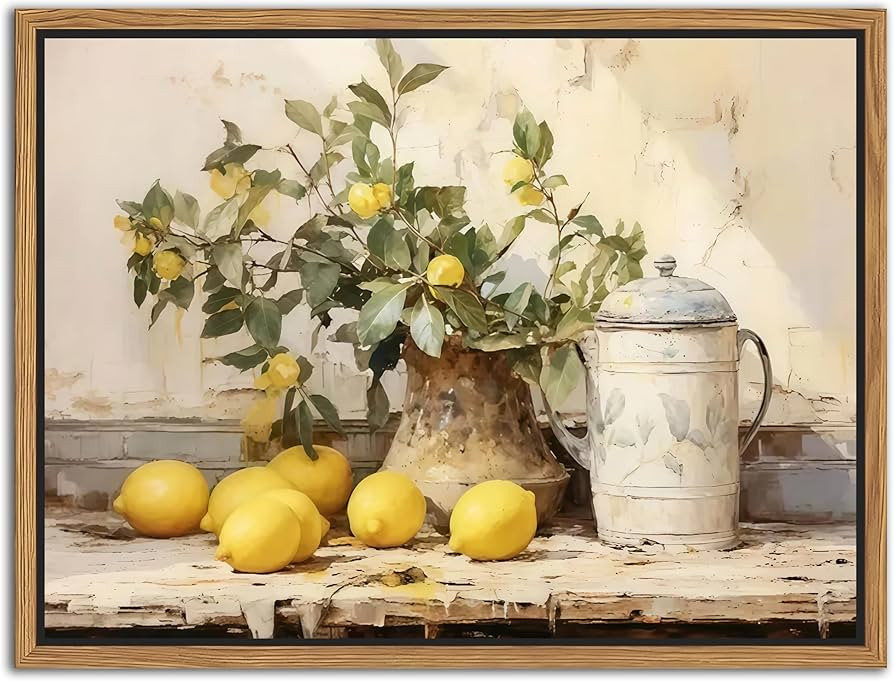 Floating Framed Vintage Kitchen Wall Art, Yellow Lemon Still Life Wall Decor Oil Paintings, Rusti... | Amazon (US)