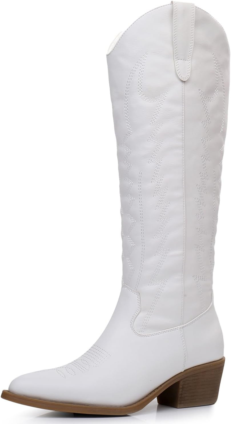 GLOBALWIN Women's Knee High Cowboy Boots Brown Cowgirl Boots | Amazon (US)