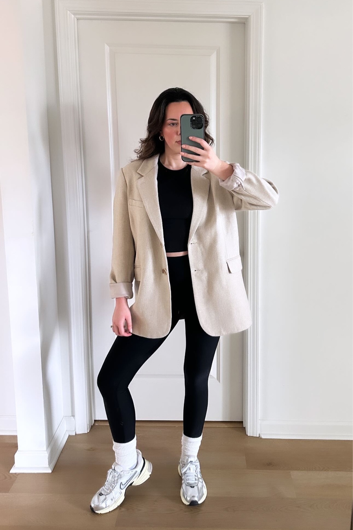 Comfy blazer outfit with leggings 🖤

#LTKstyletip #LTKshoecrush #LTKSpringSale