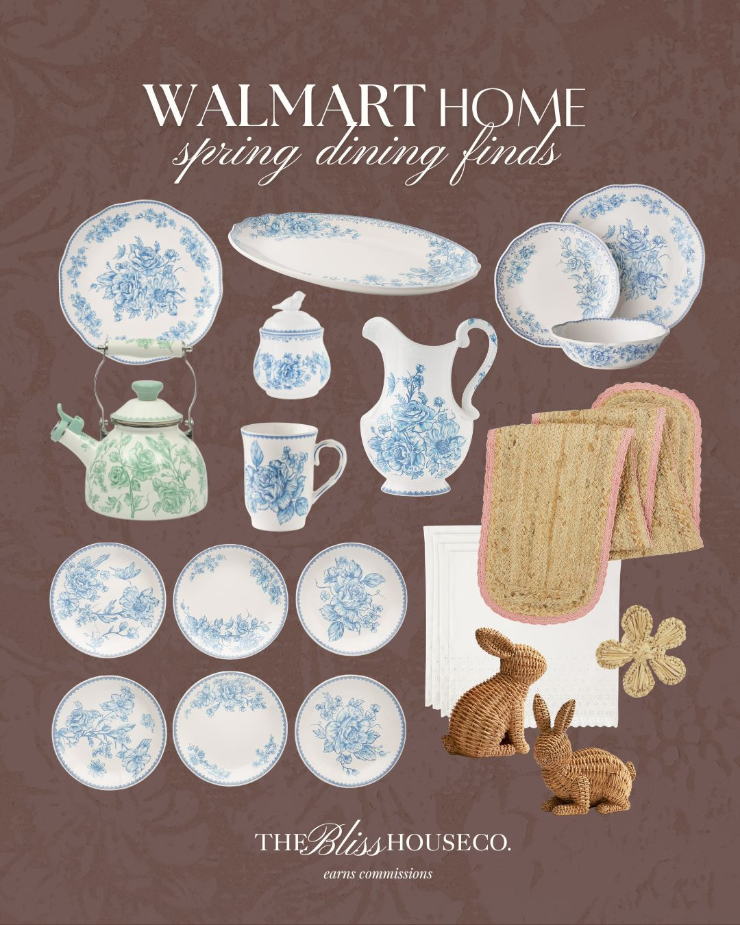 Spring dining finds from Walmart Home. 💙 Blue floral china, woven textures, and sweet seasonal touches to create that timeless, collected table...perfect for Easter, brunch, or everyday hosting.

Walmart spring dining, blue floral dinnerware set, vintage inspired china, spring tablescape ideas, Easter table decor, woven placemats, cottage style kitchen decor, traditional dining room accents, floral serving platter, ceramic pitcher vase, affordable hostess finds, classic blue and white decor, spring entertaining essentials, The Pioneer Woman. 

 #LTKSeasonal #LTKHome