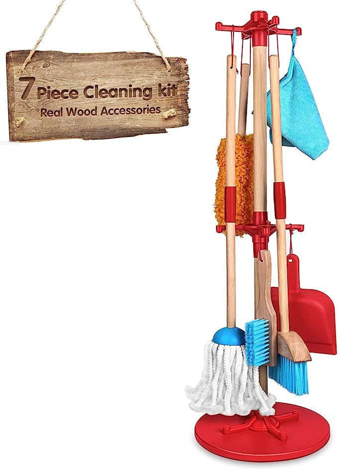 Wooden Kids Detachable Cleaning Tool Set Toys, Children Cleaning Toys 7 Piece -Includes Sweeping ... | Amazon (US)