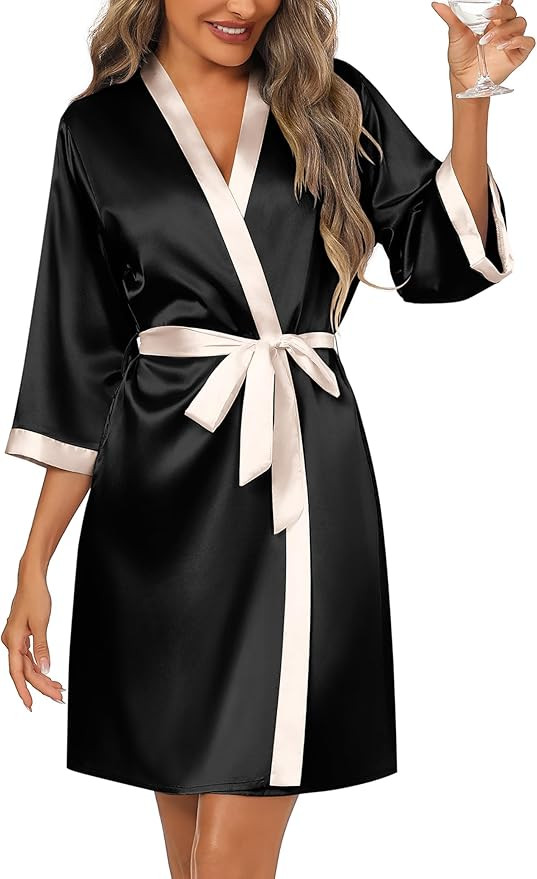 Ekouaer Women's Satin Robes Silk Kimono Bathrobe 3/4 Sleeve Bridal Bridesmaids Robes Soft Silky S... | Amazon (US)