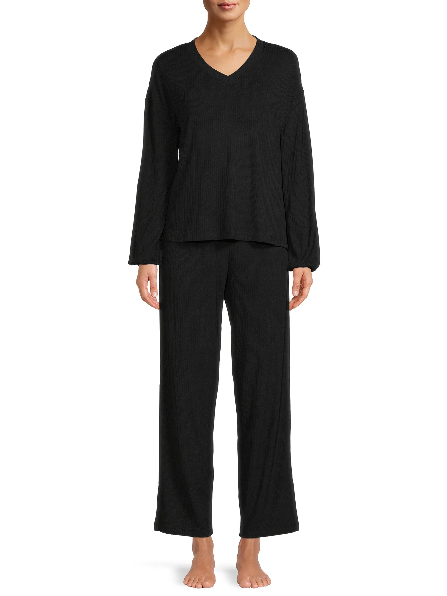 Lissome Women’s Yummy Rib Pajama Set with V-Neck, 2-Piece | Walmart (US)