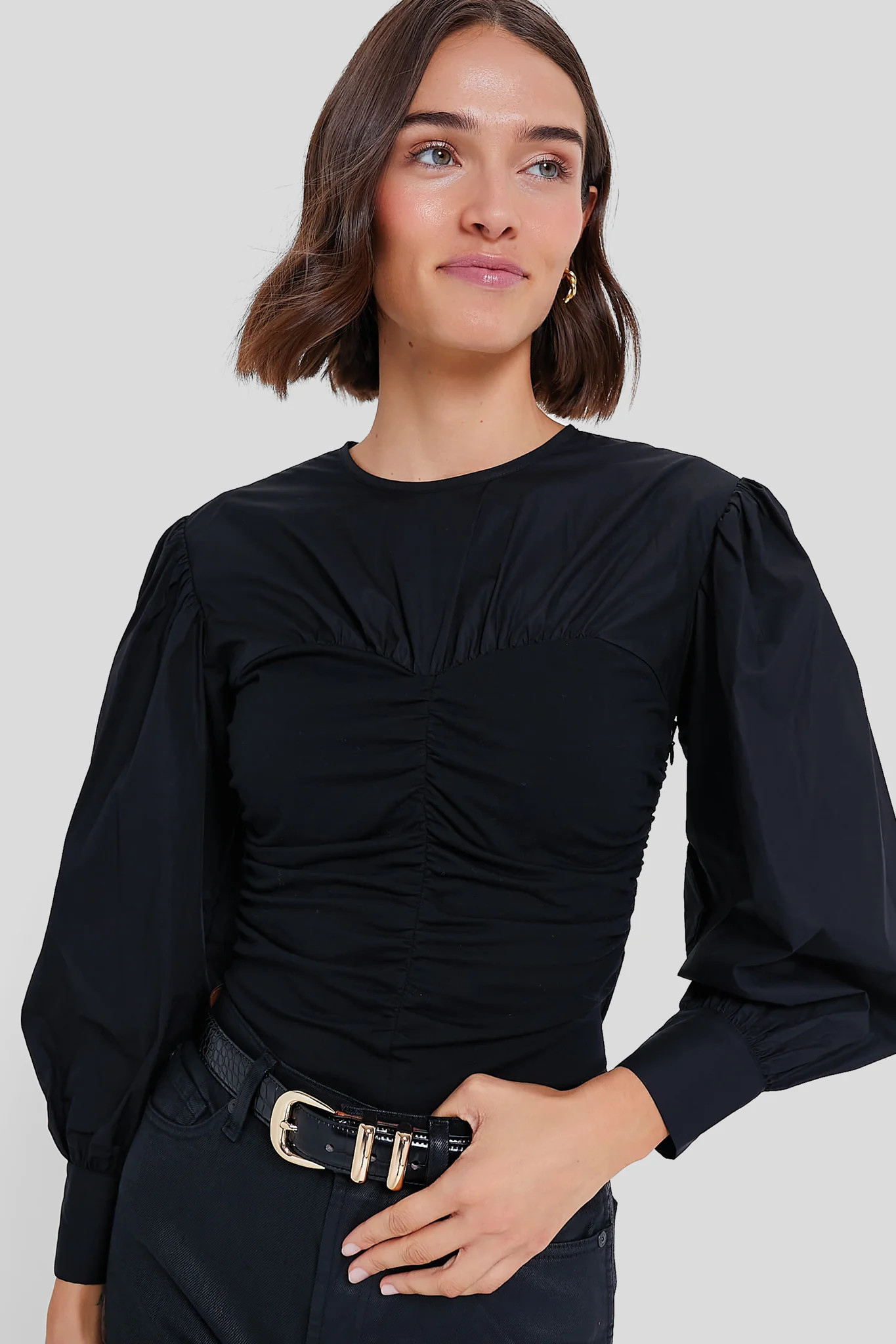 Black Mixed-Media Anita Blouse | Tuckernuck (US)