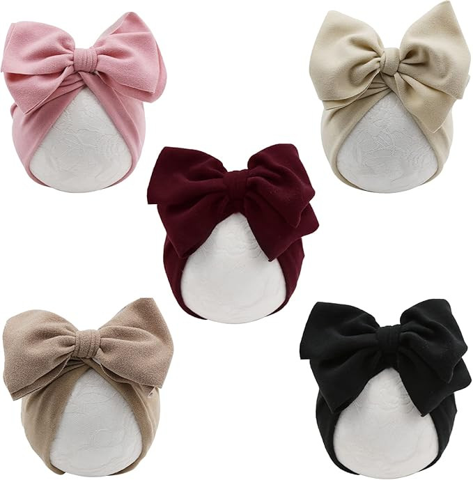 DRESHOW BQUBO Turban Hat for Baby Infant Cap Hats with Bow Knot Soft Cute Nursery Beanie | Amazon (US)