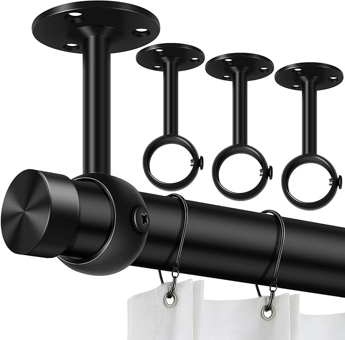 TOKPLNU Curtain Rod Brackets, Ceiling Heavy Duty Holders, Black 4 Pack Hooks Hangers for 1 1/4-In... | Amazon (US)