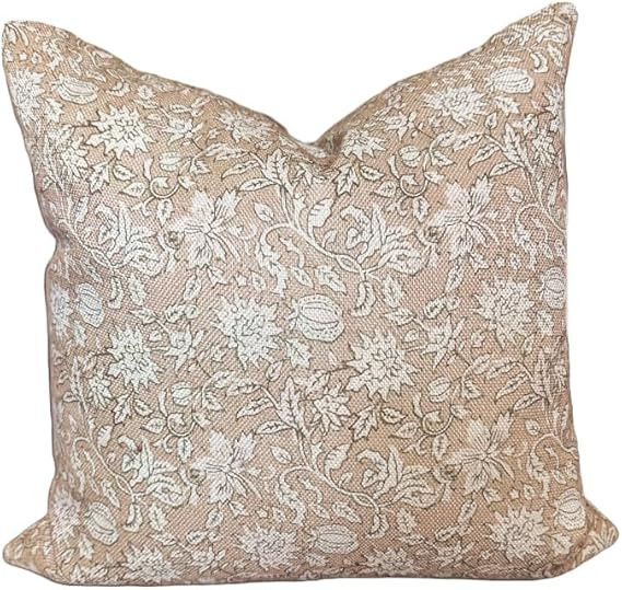 Generic Block Print Neutral 18x18 Throw Pillow Cover, Vintage Floral Pillow Cover | Amazon (CA)