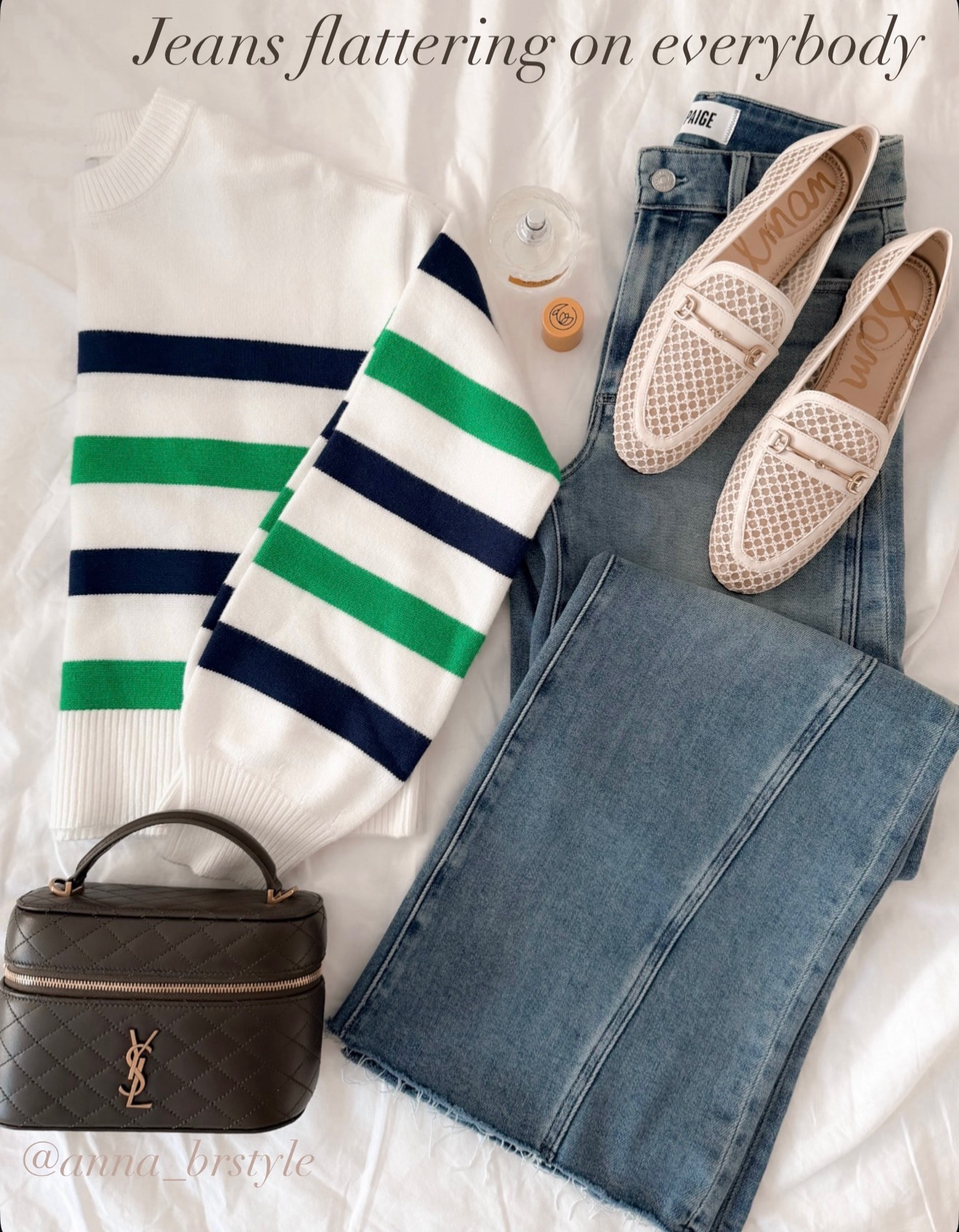 Striped sweater with jeans, ysl bag, mesh loafers, old money style, spring style, annabrstyle 

#LTKmomlife #LTKOver40 #LTKdayinmylife
