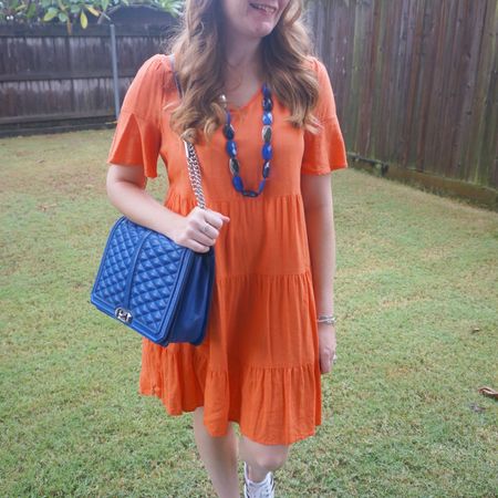 Jeanswest orange linen tiered dress again with some bright cobalt accessories. This jumbo Rebecca Minkoff Love bag is a great pop against the orange 🧡💙

#LTKitbag #LTKaustralia